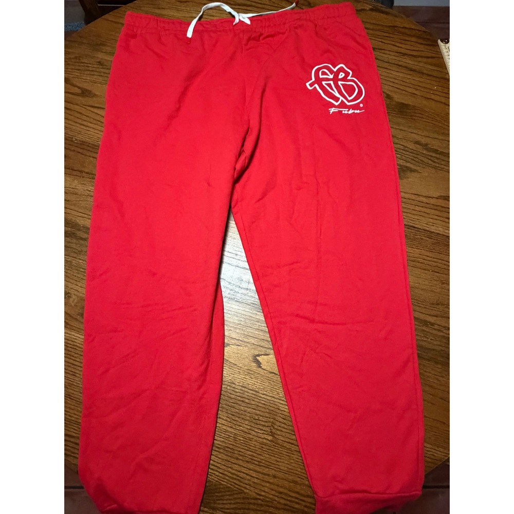 FUBU Mens Red Fleece Sweatpants FB Logo Embroidered Joggers 2XL 50-52 Hip Hop